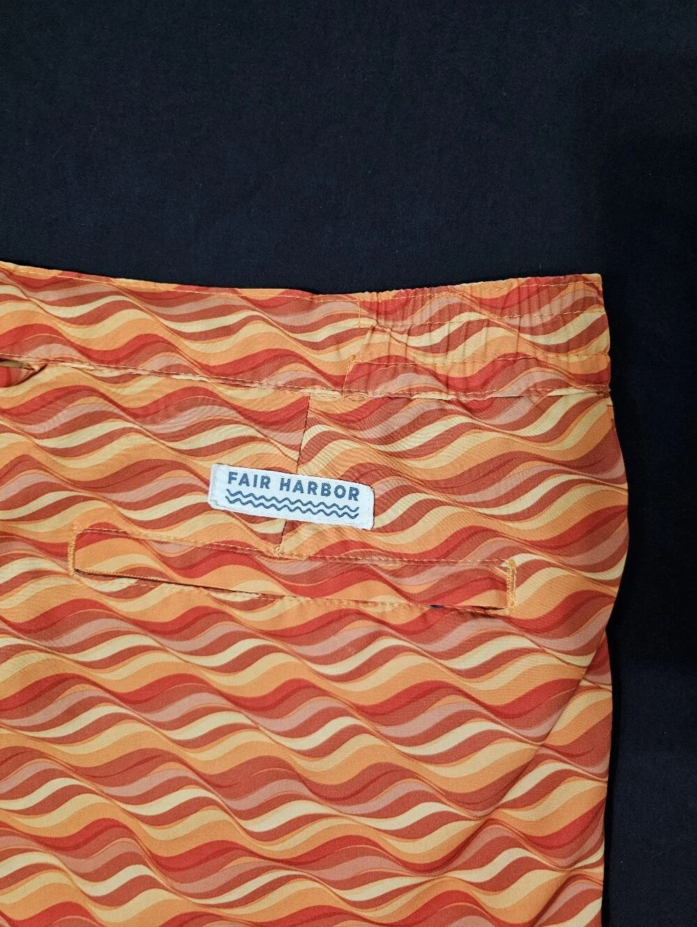 Fair Harbor Orange Retro Wave Print Swim Trunks Shorts Size 33 Sustainable Beach